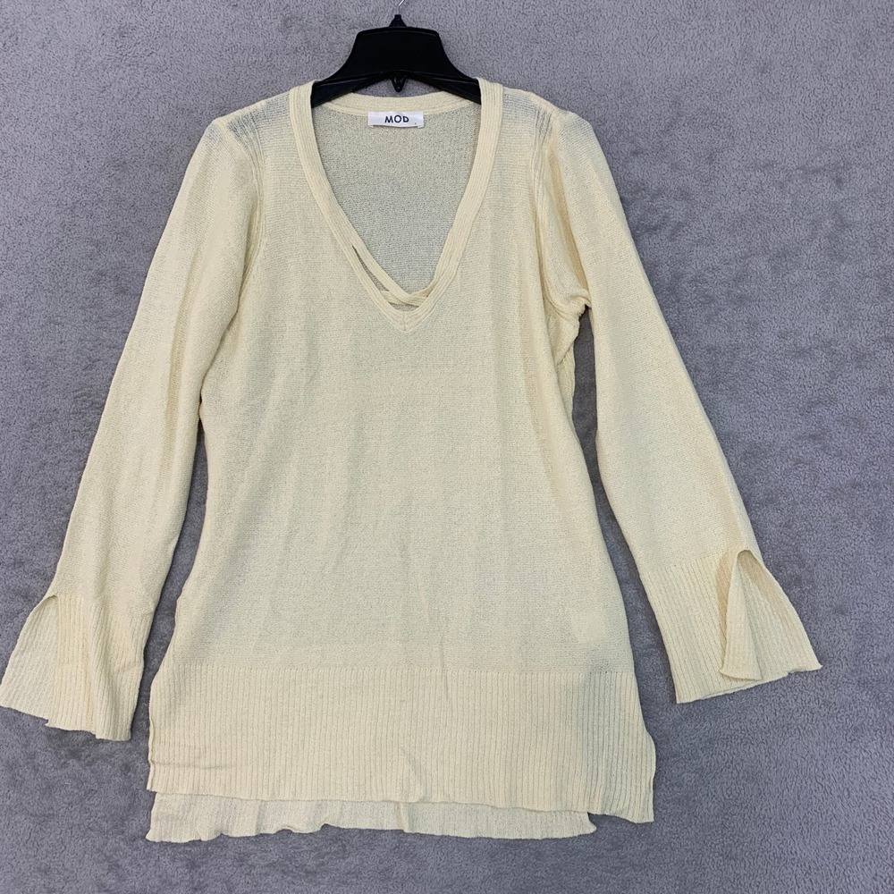 MOD Sweater Women's Large Yellow Acrylic Nylon V-Neck Long line